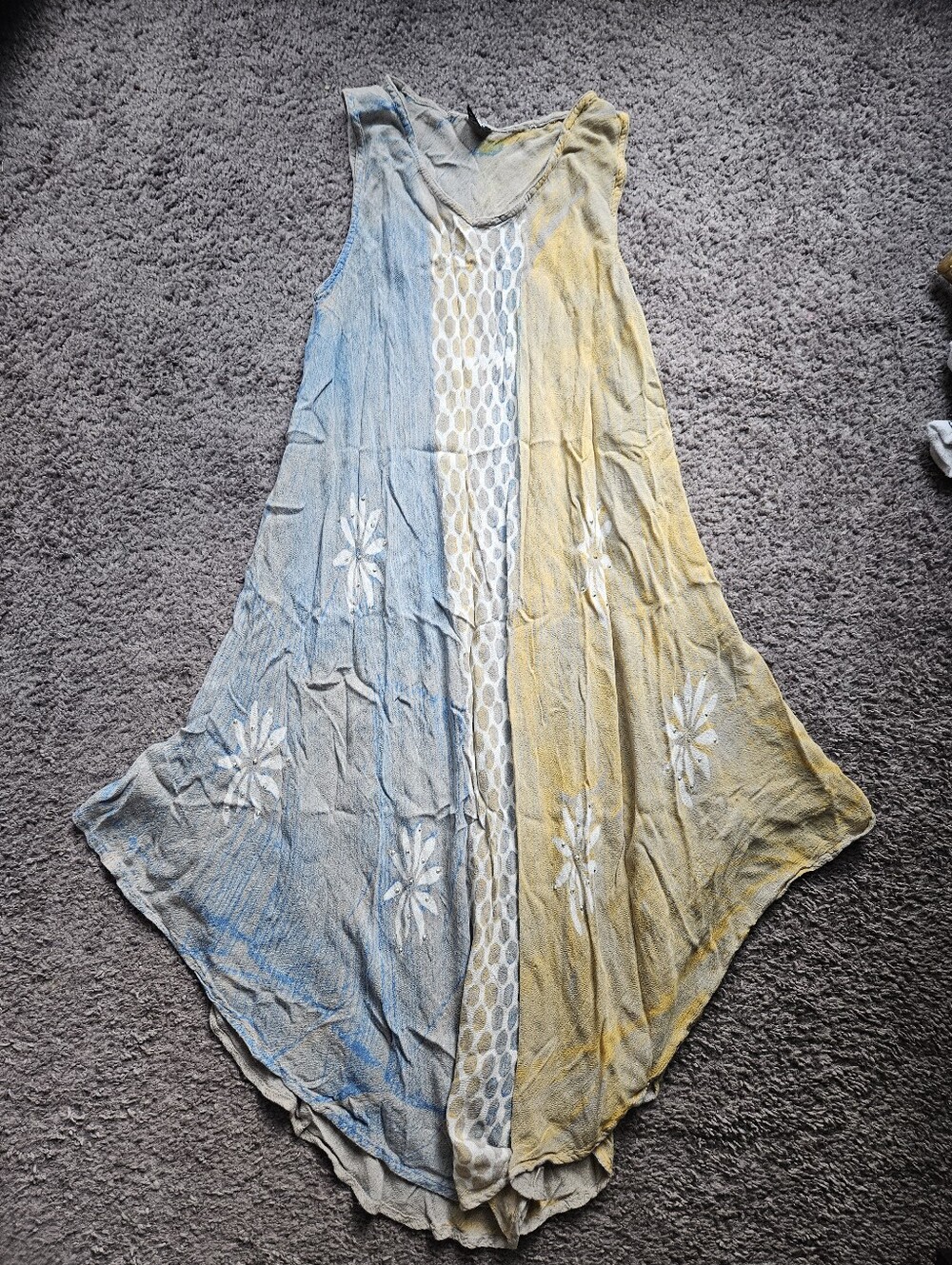 Asymmetrical Sleeveless Two-Tone Blue & Yellow Dress
